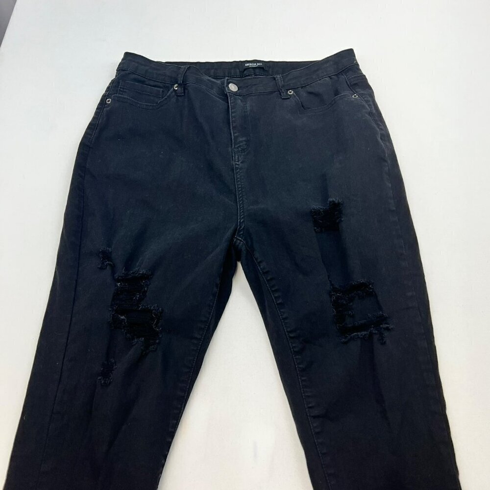 American Bazi Women’s Distressed Skinny Jeans High Rise Black Size 1X - Picture 2 of 9